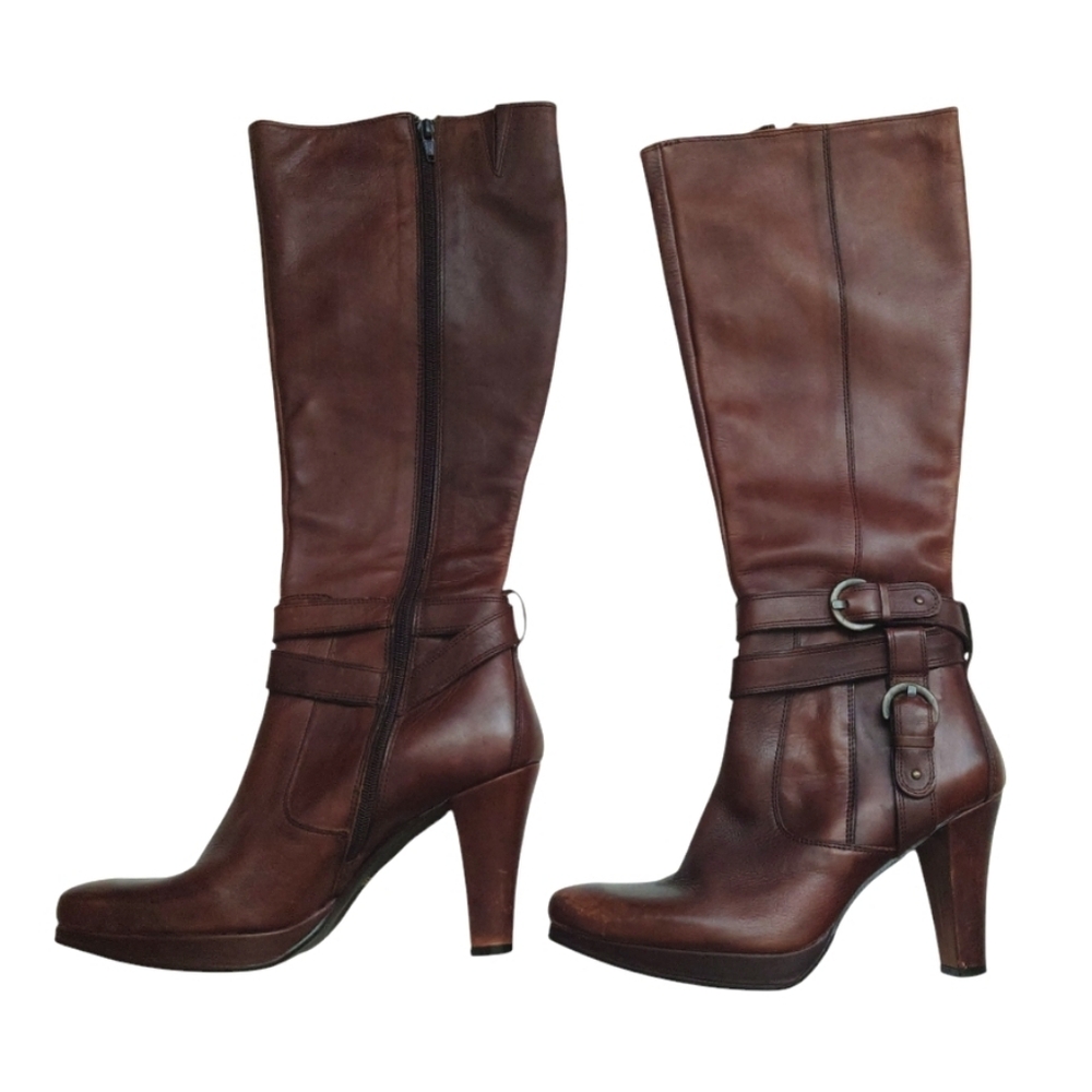 Brown Leather Knee-High Boots Size 39